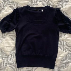 Elie Tahari Square Neck Knit Top with Ruffle Sleeve Detail